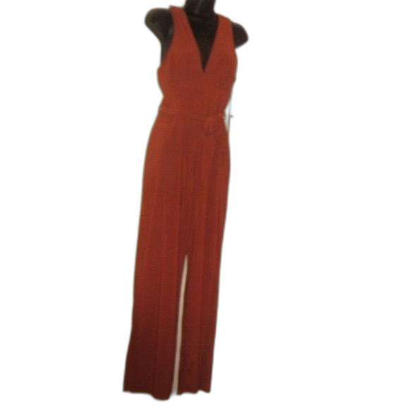 Haute Monde Small Cognac Belted Sleeveless Jumpsuit NWT - Picture 2 of 16